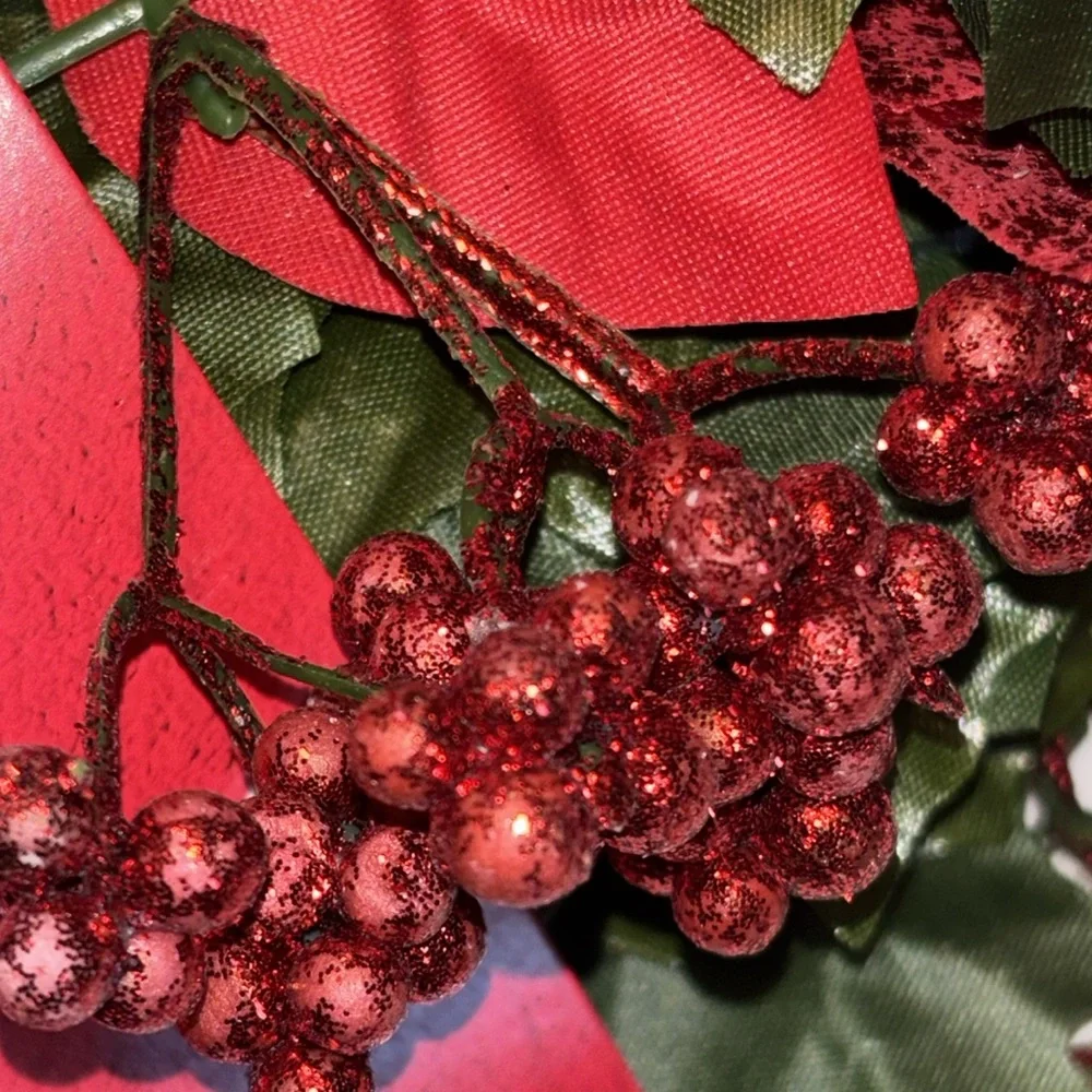 Red and Green Holiday Garland Poinsettia Garland red Berries SET OF 2